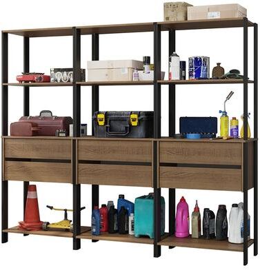 "Madesa Garage Storage Rack with 6 Drawers and Open Shelves 82""L"