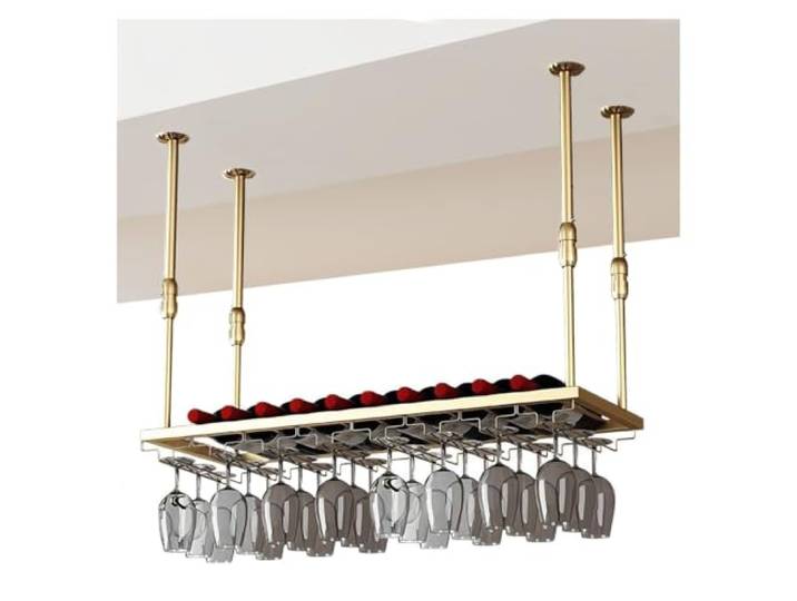 Metall Weinglashalter Glashalter Hängende Regal 80 120 200cm Schwarz, Gold Weinflaschenhalter Weinregal Einstellbare Höhe, Hängende Weinglashalterung Platzsparend
