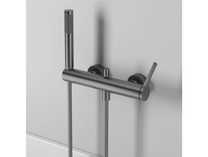 Tuqiu Mélangeur de baignoire et de douche de salle de bains noir, ensemble de robinets de bain et de douche gris, robinets de salle de bains muraux en laiton brossé doré