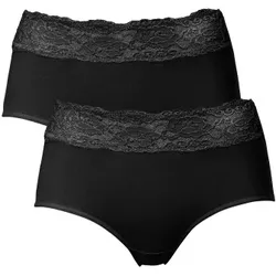 Trofe Lace Trimmed Midi Briefs 2P Schwarz Baumwolle Medium Damen