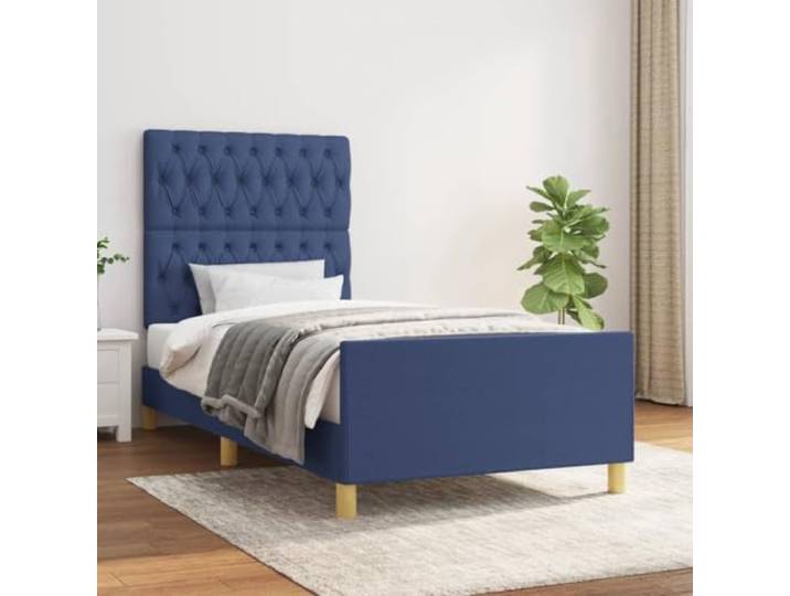 Strapazierfähiger Stoff höhenverstellbares Kopfteil Bettgestell 100x200 cm Bettgestell ohne Matratze Blau 100x200 cm Stoff mit verstellbarem Kopfteil und Lattenrost, stabiler Bettrahmen mit