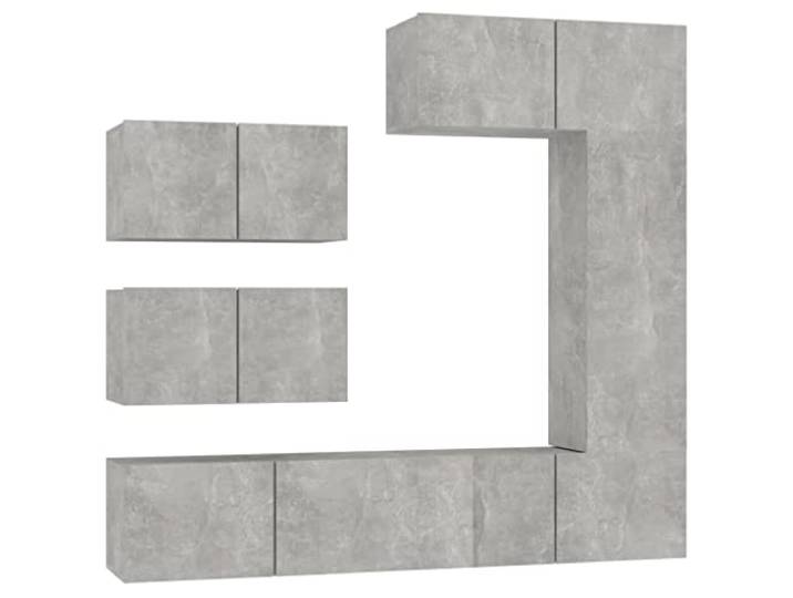 KGHERMDF 6-TLG. TV-Schrank-Set Betongrau Holzwerkstoff Wandmontage, Viel Stauraum, Feuchtigkeitsbeständig, Montageanleitung Inklusive
