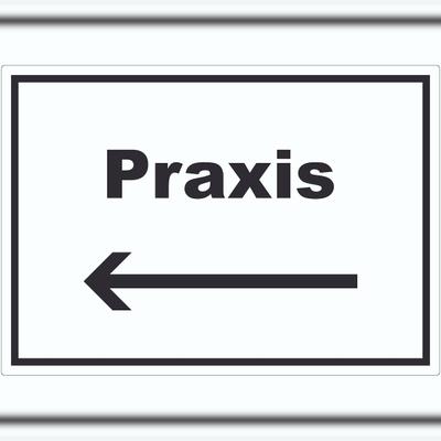 HB-Druck Praxis Aufkleber mit Text und Richtungspfeil links Arzt Gesundheit waagerecht A2 (420x594mm)