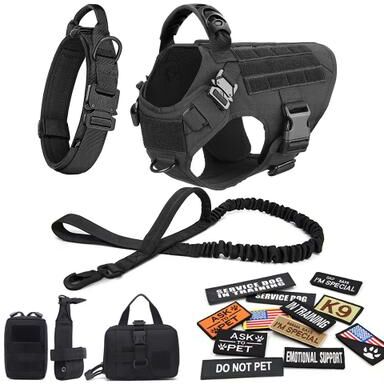 Inspired Finds Military Tactical Dog Harness Collar Leash And Patches Set For Large Dogs black Full 18 Pcs Set m