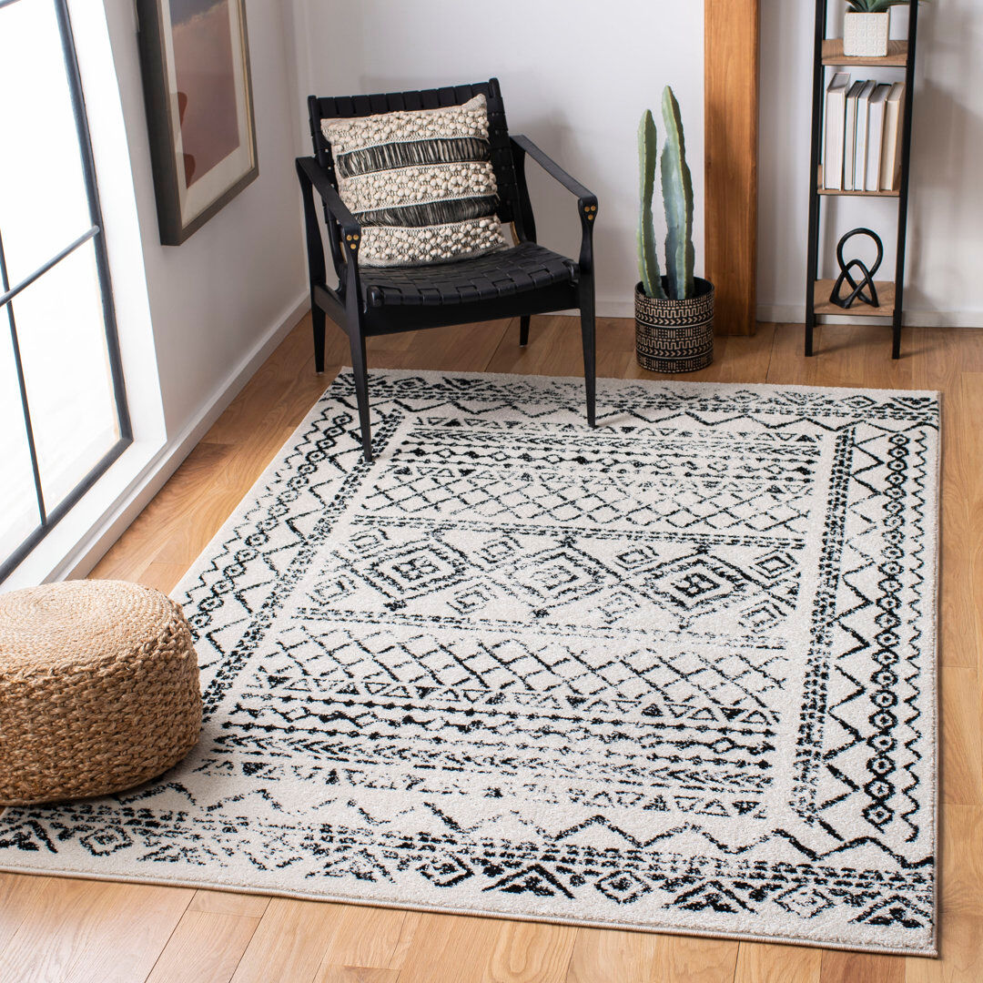 Mistana Canis Rectangle Geometric Area Rug Ivory/Black Rectangle 160 x 229 cm