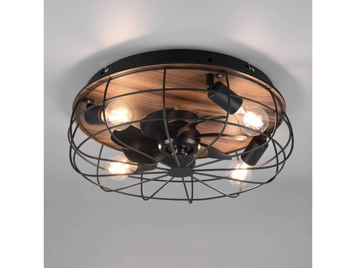 Reality Leuchten Deckenventilator Trondheim, Remote, 4xE27, holz Trondheim, schwarz, für Wohn- / Esszimmer, Metall, Modern