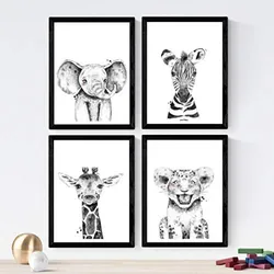 POSTER Set mit 4 SchwarzweissKinderTieren A3 Rahmenlos