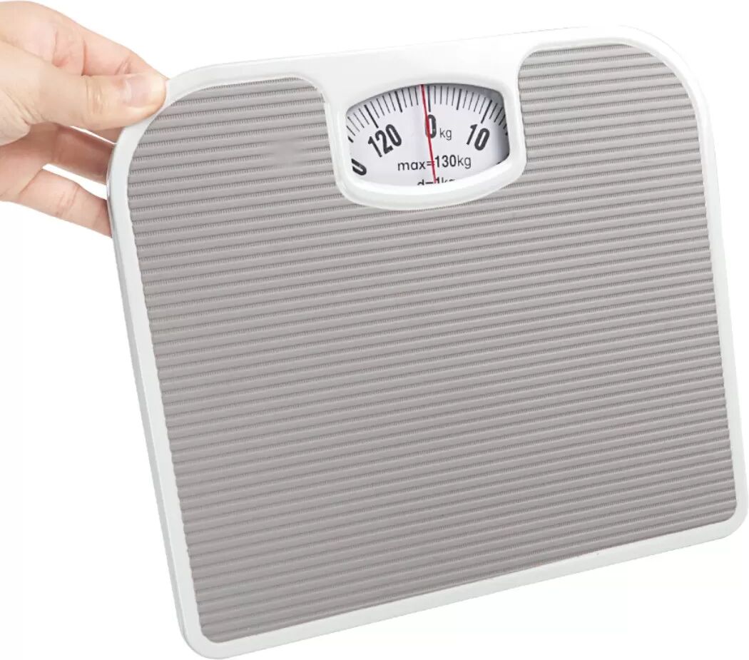 INF Mechanische Personenwaage mit Lederoberfläche - 130kg Kapazität, hochpräzise Heimwaage Grau