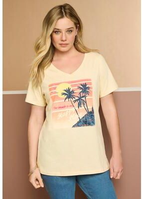 Plus Size Women's Graphic Tee by Roaman's in Beach Print (Size 26/28)