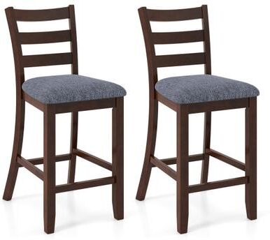 Costway 2 Pieces Counter Height Chairs with Fabric Seat and Rubber Wood Legs