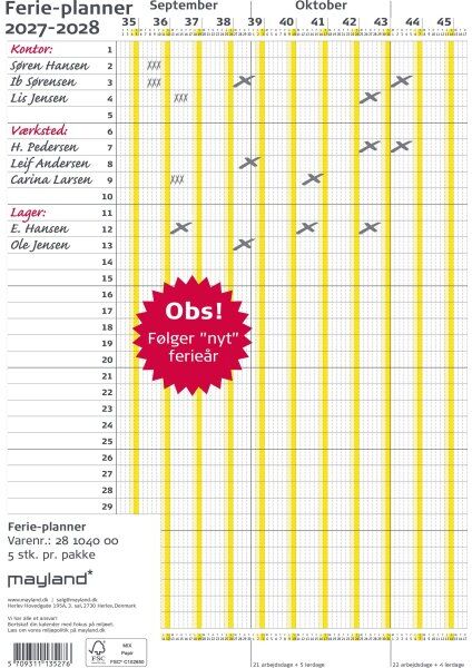 Mayland 2027/2028 Ferie Planner
