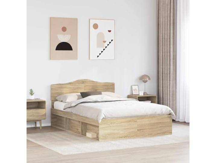 SKTQYQO Bettgestell aus Holz, 150 x 200 cm, Kiefer massiv Engineered Holz, Kopfteil inklusive, Modernes Design, Doppelzimmer