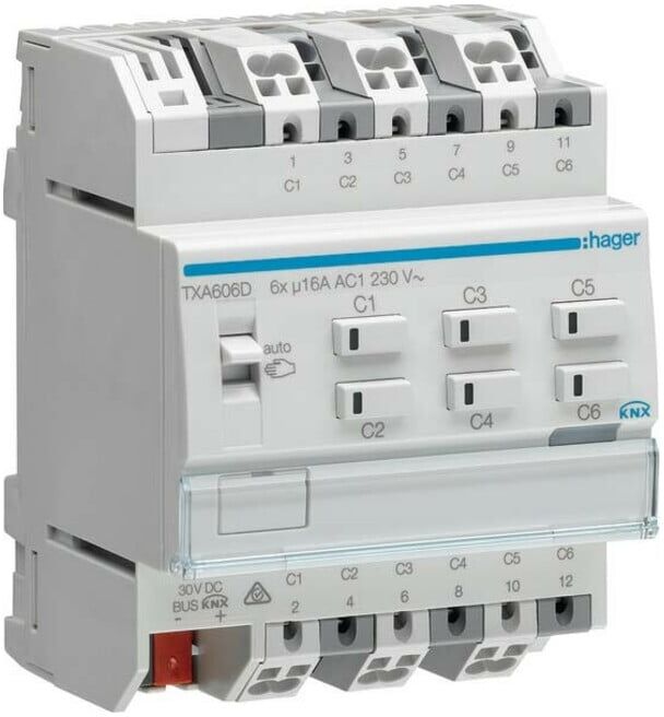Hager Schalt-/Jalousieausgang KNX 6/3f,16A,C-Last TXA606D)