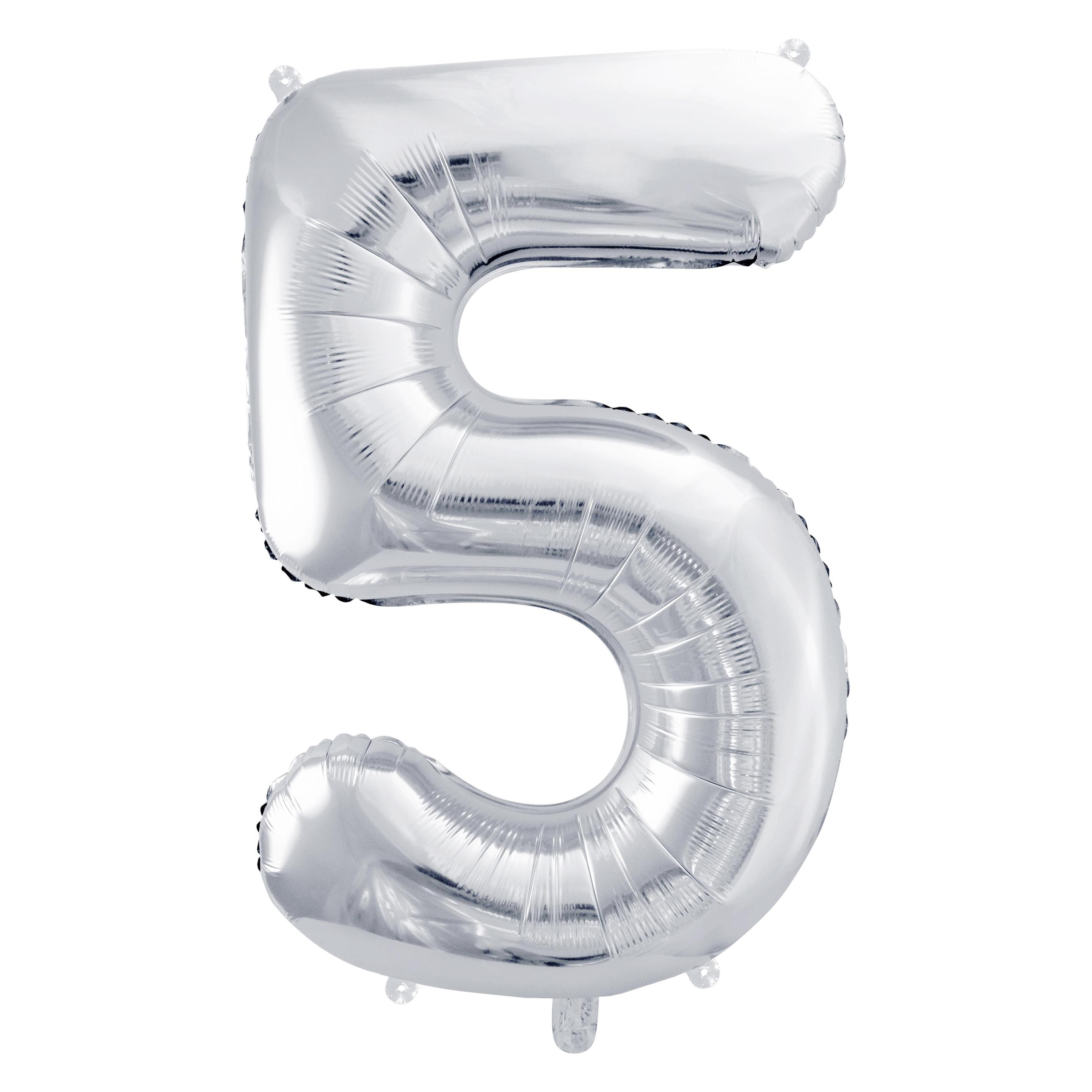 Partydeco Alu-Ball Ziffer "5" Silber (1x) (FB1M-5-018)
