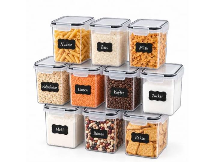Relaxdays Boîtes à provisions\, transparentes lot de 10\, 1\,6 l\, couvercle hermétique\, fermeture à clip\, étiquettes