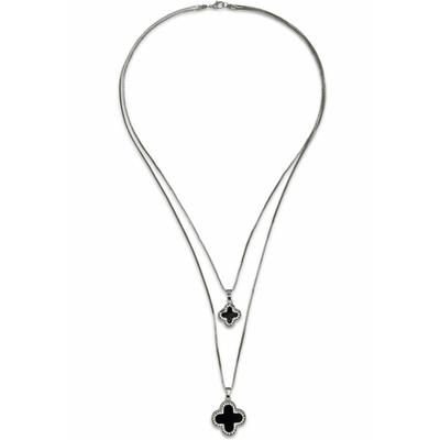 Kette mit Anhänger FIRETTI "Kreuz, zweireihig", schwarz (metallfarben, schwarz, kristallweiß), Halsketten, Damen, Kunststoff Metall, L: 60, Kunststoff, Metall, mit Glasstein
