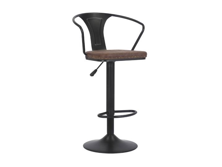 Chaise de bar pivotante en fer noir et simili cuir marron