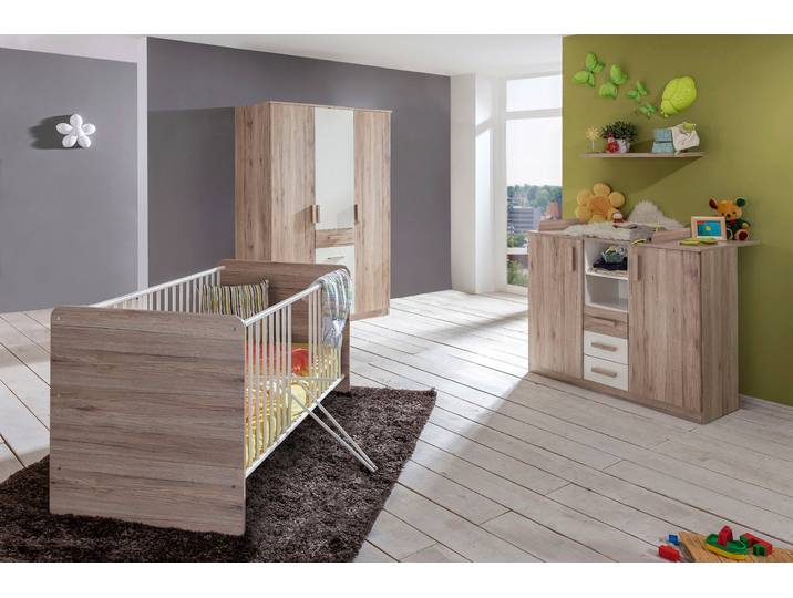 Babyzimmer-Komplettset, Braun/Weiß, 70x140 cm, Holzwerkstoff, Mit Wickelkommode & Eckschrank, Modern, Wimex