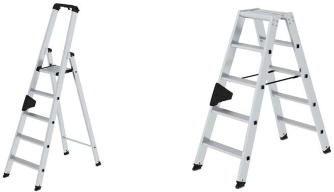 MUNK Set Günzburger Stufenstehleiter 1x5 Stufen Alu.+ Stufenstehleiter 2x5 Stufen Alu