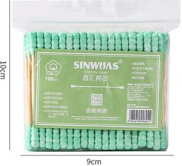 Perfect Picks Market Premium Double Head Cotton Swabs For Makeup & Ear Cleaning Wooden Cotton Buds Pack green