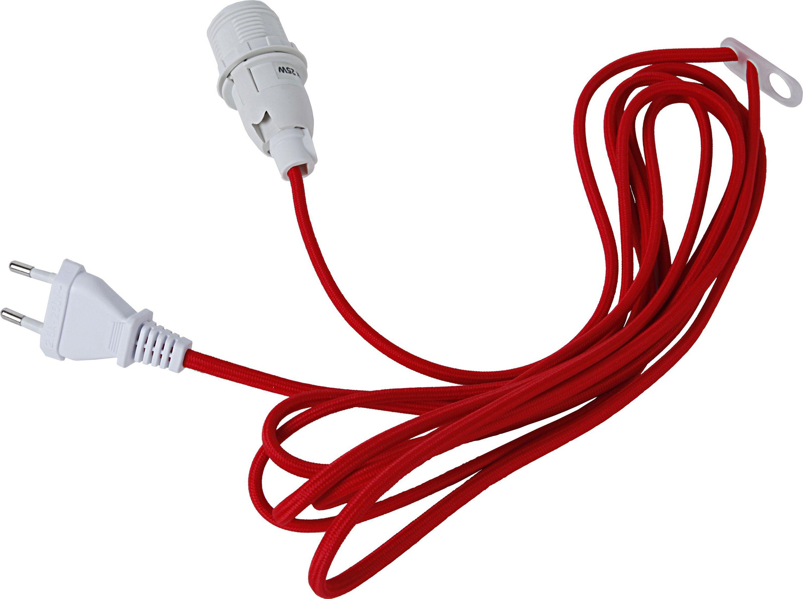 Best Season vervangingskabel met lichtsterren en hangdecoraties, rood textielkabel, 3,5 meter