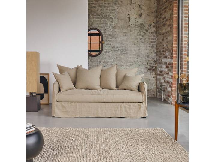 Sofa Ariane aus naturbelassenem Leinen, 3-Sitzer - Natur