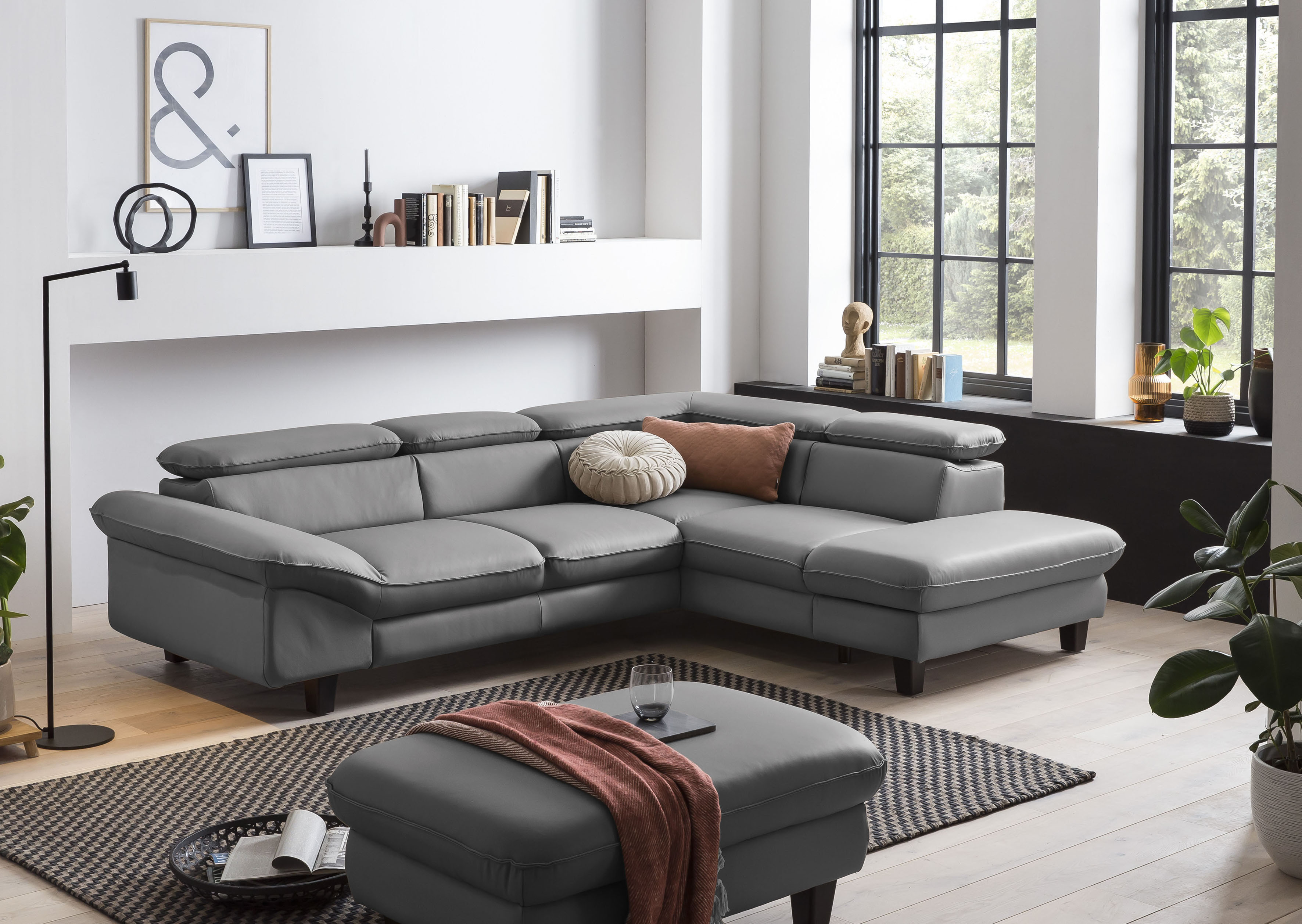 Ecksofa GOODPRODUCT "Pilot L-Form", grau, B:266cm H:73cm T:108cm, 100% Polyester; Feinstruktur 75000 Scheurtouren; Struktur 35000 Scheuertouren, Mikrofaser 40000 Scheuertouren, Sofas, Ecksofa, mit Kopfteilverstellung, wahlweise mit Schlaffunktion & Bettka