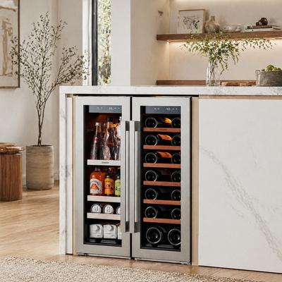Ca'Lefort 24-Inch 20 Bottle 60 Can Dual Zone Wine Beverage Cooler, Under-counter/ Freestanding French Door Fridge - 24 inch.