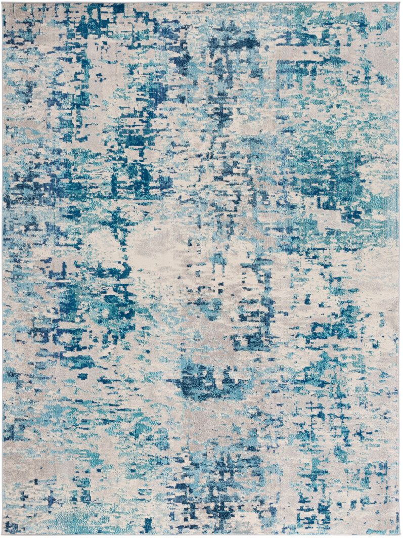 Astoria Grand Abstract Area Rug Ivory/ Blue Rectangle 236 x 305cm