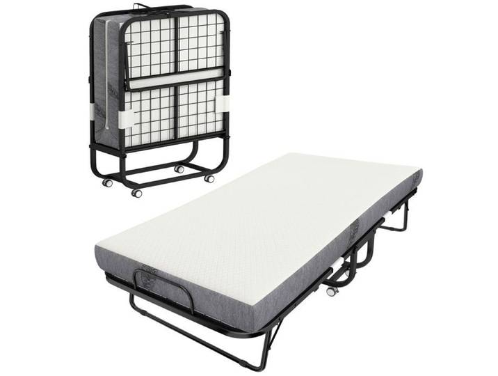 Lit pliant 1 personne 200 x 80 cm avec matelas lit d'appoint pliable et portable sur roulettes cadre en acier blanc