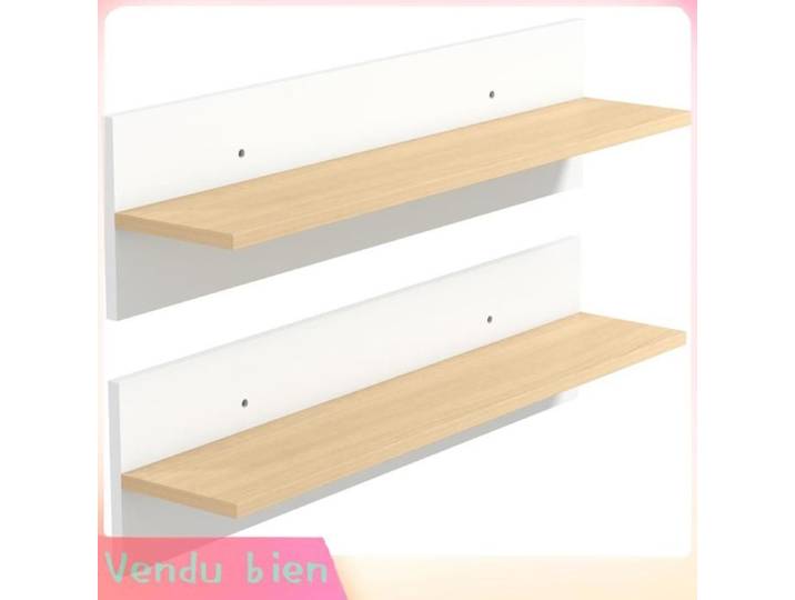 LIA Lot de 2 étagères murales de 80 cm étagères flottantes pour salon entrée chambre et cuisine blanc et bois naturel