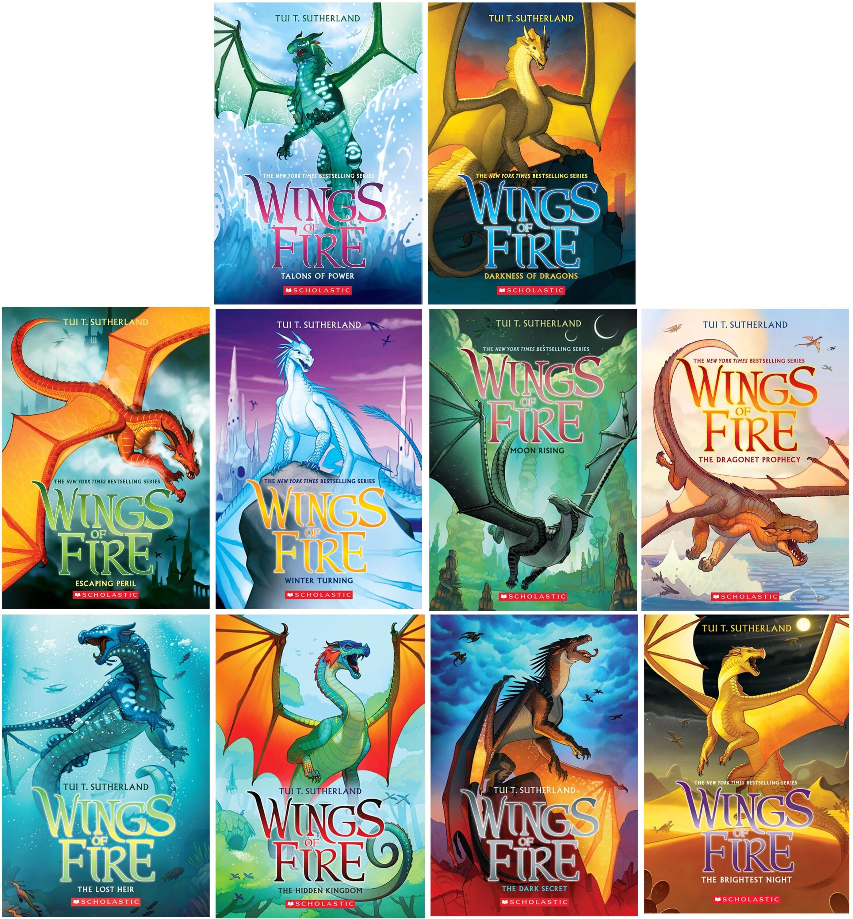 Wings of Fire Series 1-10 Books Collection Set By Tui T. Sutherland - Ages 9-14 - Paperback Scholastic