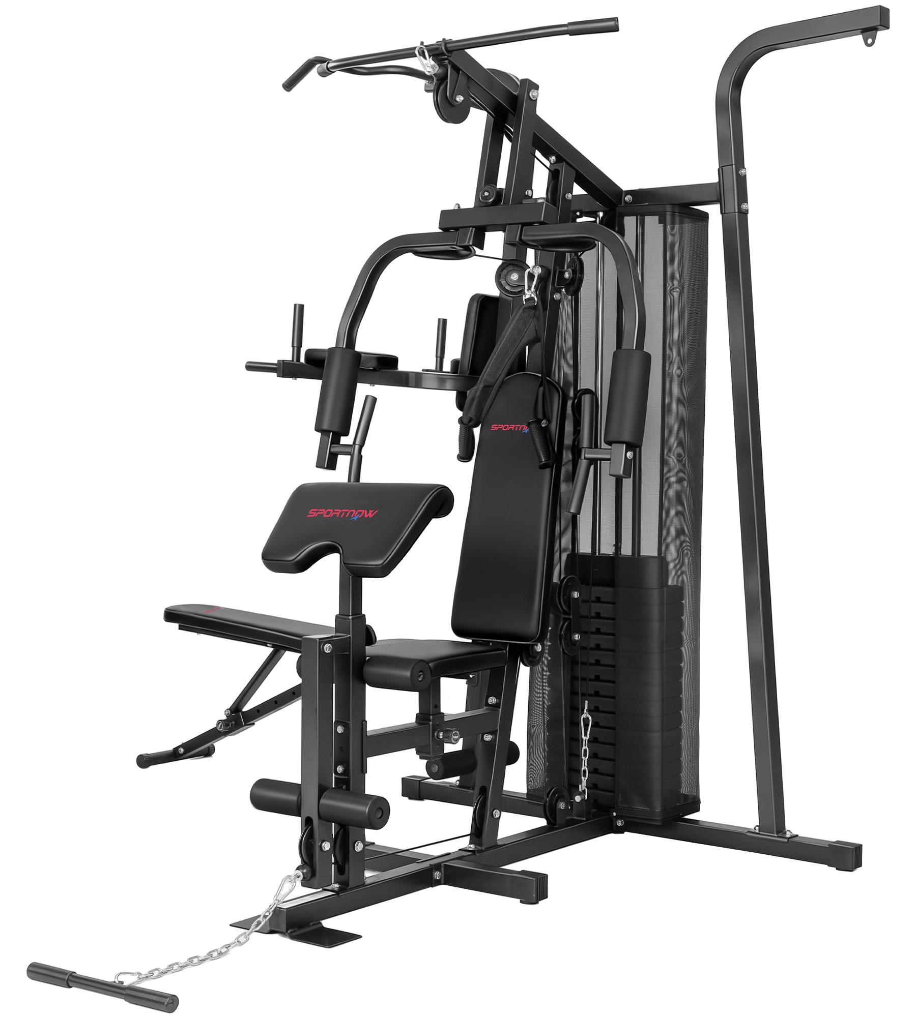 Multifunktions-Trainingsstation, Heimfitness-Maschine fš¹r š¹ber 10 š¹bungen, Gewichte, anpassbare Fitnessbank, Schwarz