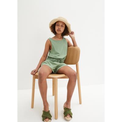 Jumpsuit BONPRIX, Mädchen, Gr. 140/146, N-Gr, grün (piniengrün), Obermaterial: 100% Baumwolle, regular fit, Overalls Jumpsuit, bequemer Schnitt, elastische Taille mit Kordelzug, ärmellos