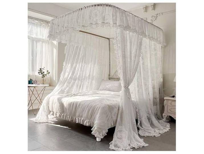 Vnook Bettvorhang Himmelbett Himmelbett mit Rahmen Doppelschicht Vorhänge Baldachin Doppelschichtiges Baldachin für Mädchen und Erwachsene Schlafzimmer(150x200cm)