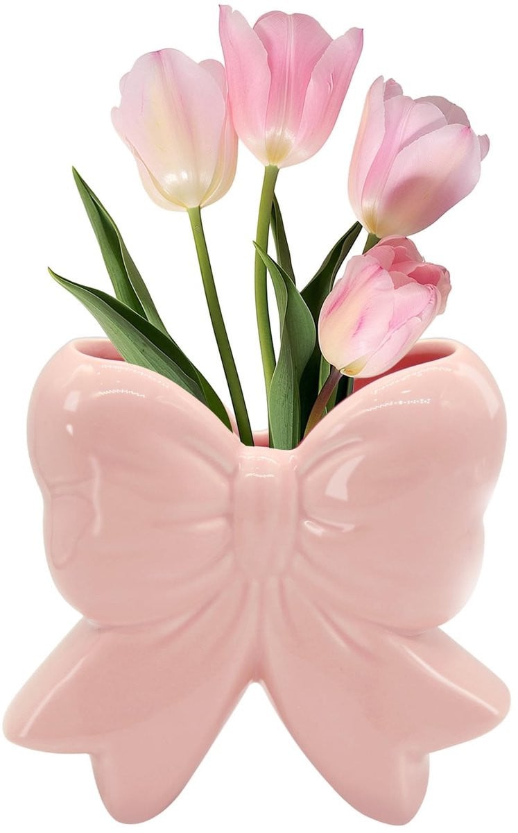 Omgoods Coquette Vaasje met Strik - Keramische Pennenhouder en Make-up Borstelhouder - Roze