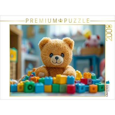 CALVENDO Puzzle Niedlicher Baby Teddybär im Kinderzimmer mit buntem Spielzeug | 2000 Teile Lege-Größe 90x67cm Foto-Puzzle für glückliche Stunden