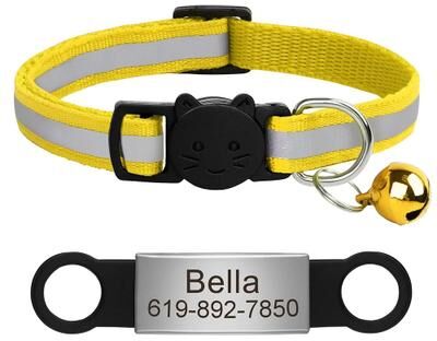Uplifted Finds Customized Reflective Pet ID Collar With Nameplate yellow 88