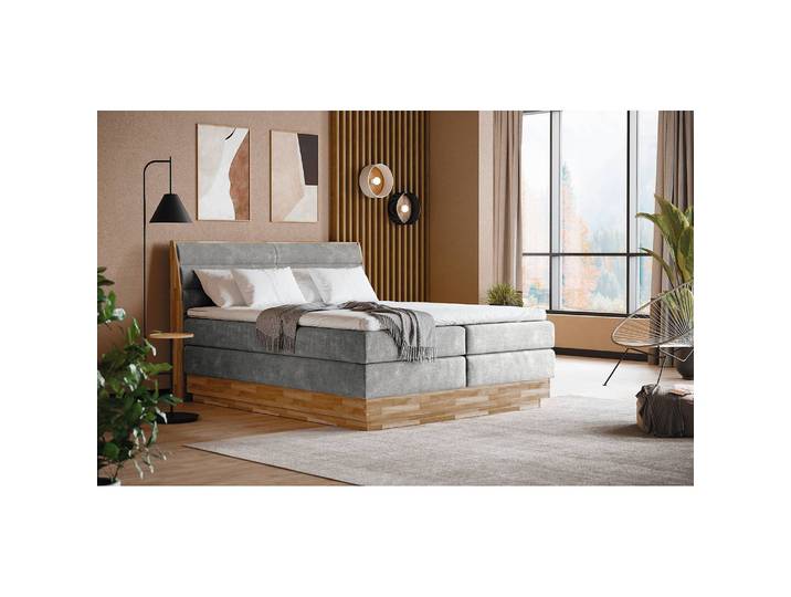 Boxspringbett Merkur 160 x 200cm Flachgewebe Oria Grau Doppelmatratze H2/H3