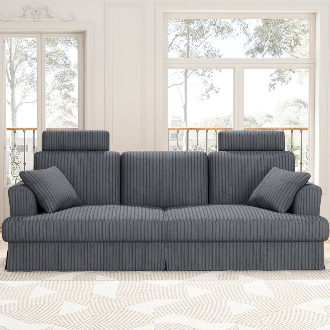 Blue Elephant Modern oversize 222cm corduroy sofa with detachable headrest design Grey 98cm H X 222cm W X 76cm D