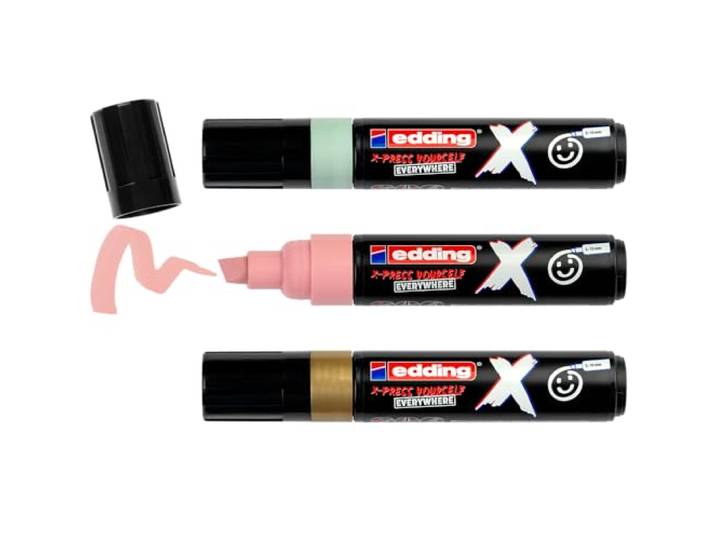 edding X Multi marker - Pastel Color Set - 3 acrylverfstiften - beitelpunt 2-10 mm - acrylverfmarkers voor het tekenen op t-shirts, sneakers, telefoonhoesjes en meer