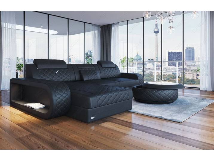 Sofa Dreams Ecksofa Ledersofa Berlin L Form Mini Couch mit LED, Designersofa, Sofa aus Eigenproduktion