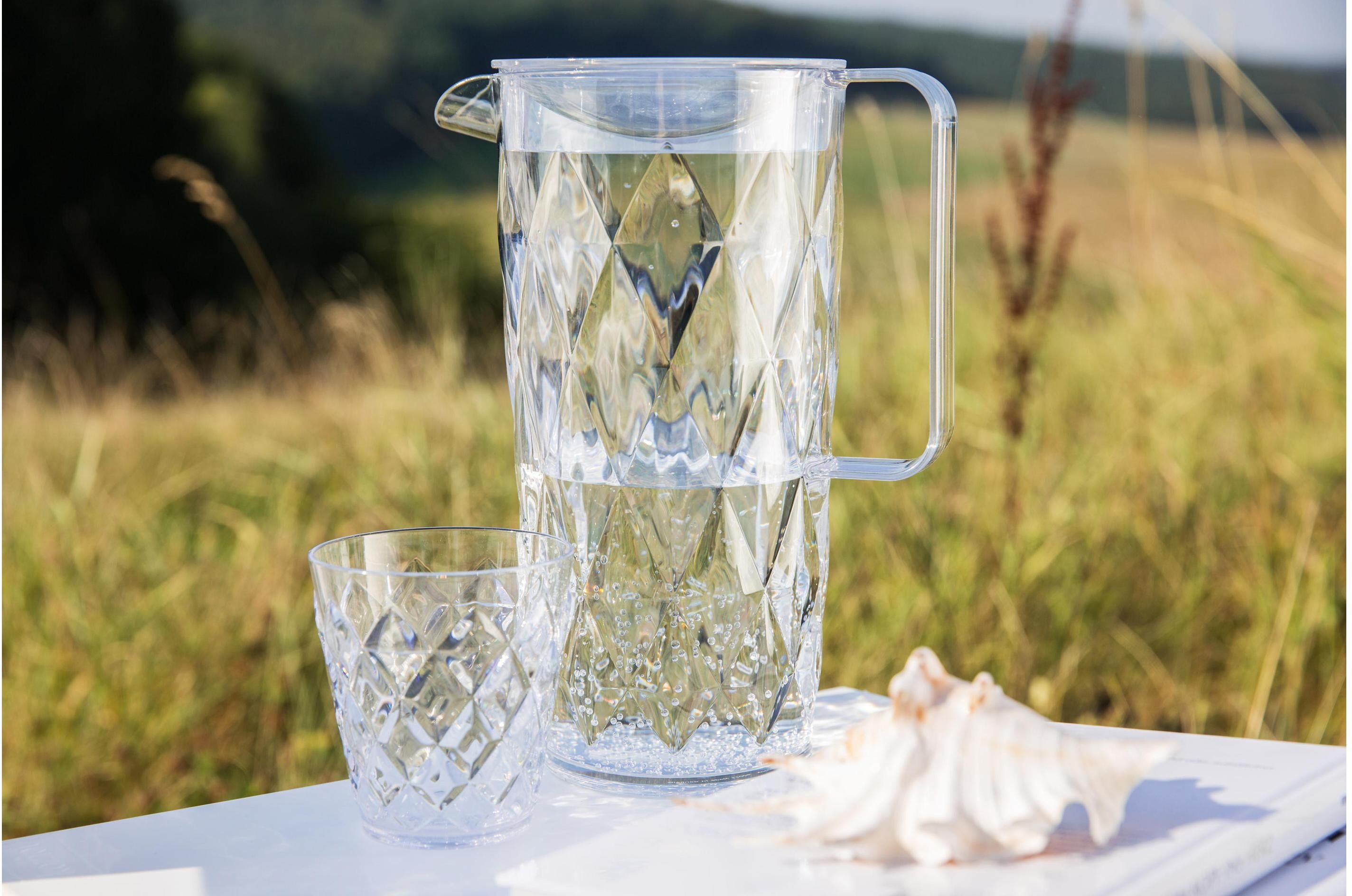 Karaffe KOZIOL "Koziol Crystal 45078 l 5-teilig", transparent, H:24,5cm, Kunststoff, Karaffen, Karaffe transparent 1.600ml