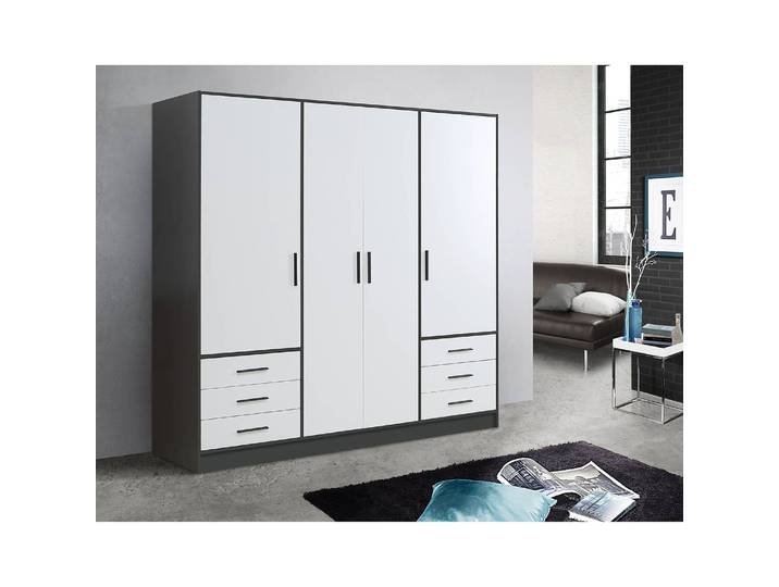 Drehtürenschrank Mindelberg 207cm Schwarz/Weiß/Weiß/Schwarz