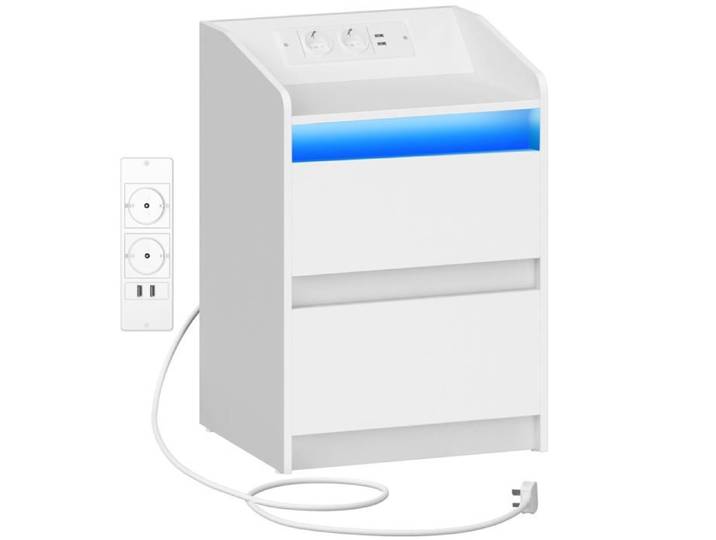 Table de Chevet avec Éclairage LED Table de Nuit avec Multiprise Blanc 1 pièces 1 pièces CHEVET