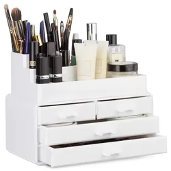 Relaxdays 2 x Make Up Organizer weiß Weiß