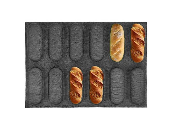 Brotbackform Silikon 12er Baguetteform Antihaft Schwarz, Kunststoff, 30x2.2x40 cm, Backen & Backzubehör, Backformen, Kastenformen