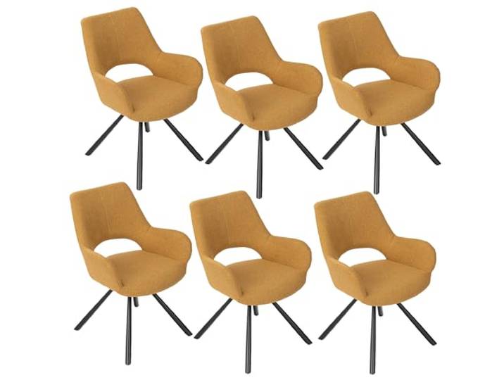 MEUBLE Cosy Esszimmerstühle 6er Set Küchenstuhl Polsterstuhl mit Armlehne Sessel Sitzfläche aus Stoff Metallbeine, Gelb, 58.5x59x81cm