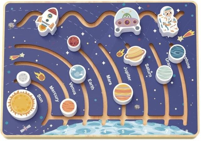 Tooky Toys Tooky Toy Wooden Space Maze for Kids - Wooden Construction, Cosmic Design, Ages 3 and Up