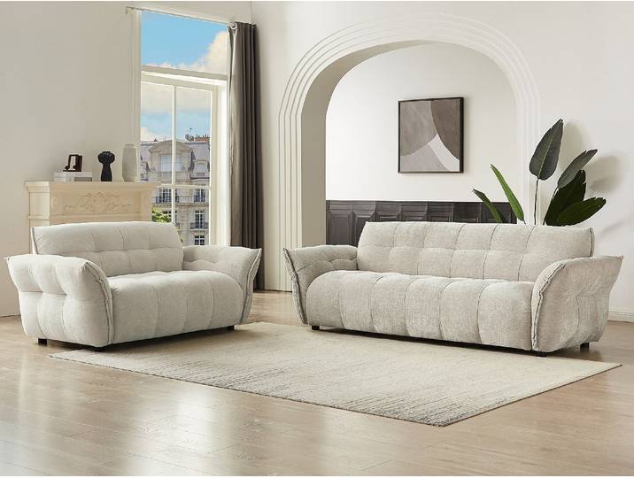 Sofa 3-Sitzer & 2-Sitzer - melierter Stoff - Beige - NAPIZO